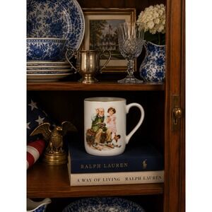 Norman Rockwell Museum The‎ Cobbler Vintage 1986 Porcelain Mug Gold Trim White